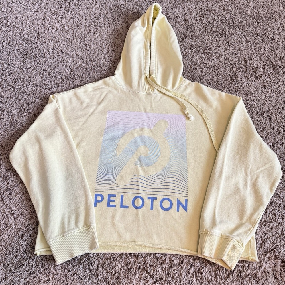 Peloton Cropped‎ Hoodie Sweatshirt Size M Pastel Yellow Green Athleisure